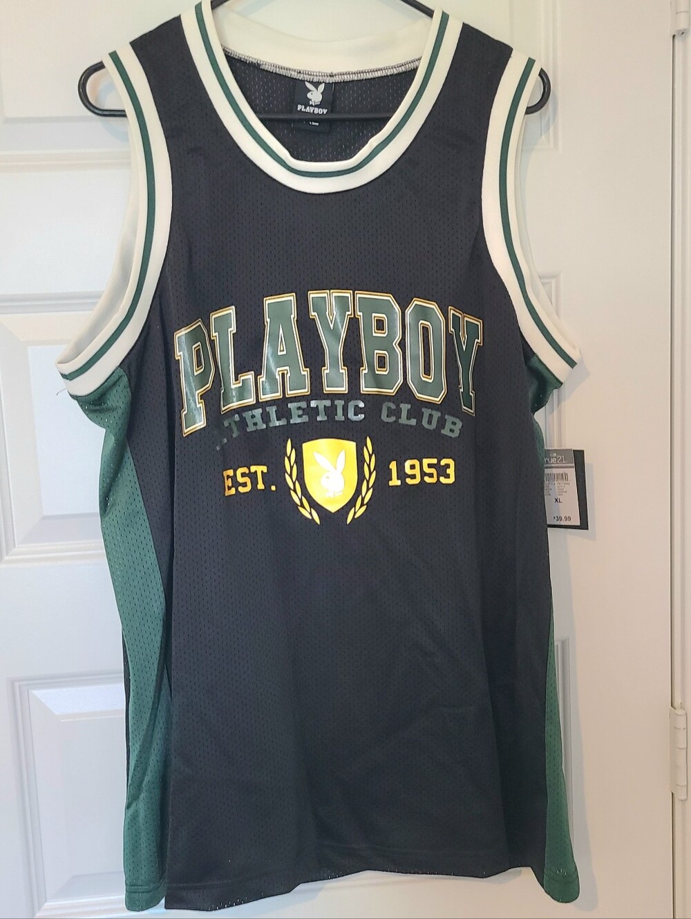Playboy Athletic Club Mesh Basketball Jersey Mens SZ XL  Black Green Est 1953 Ne